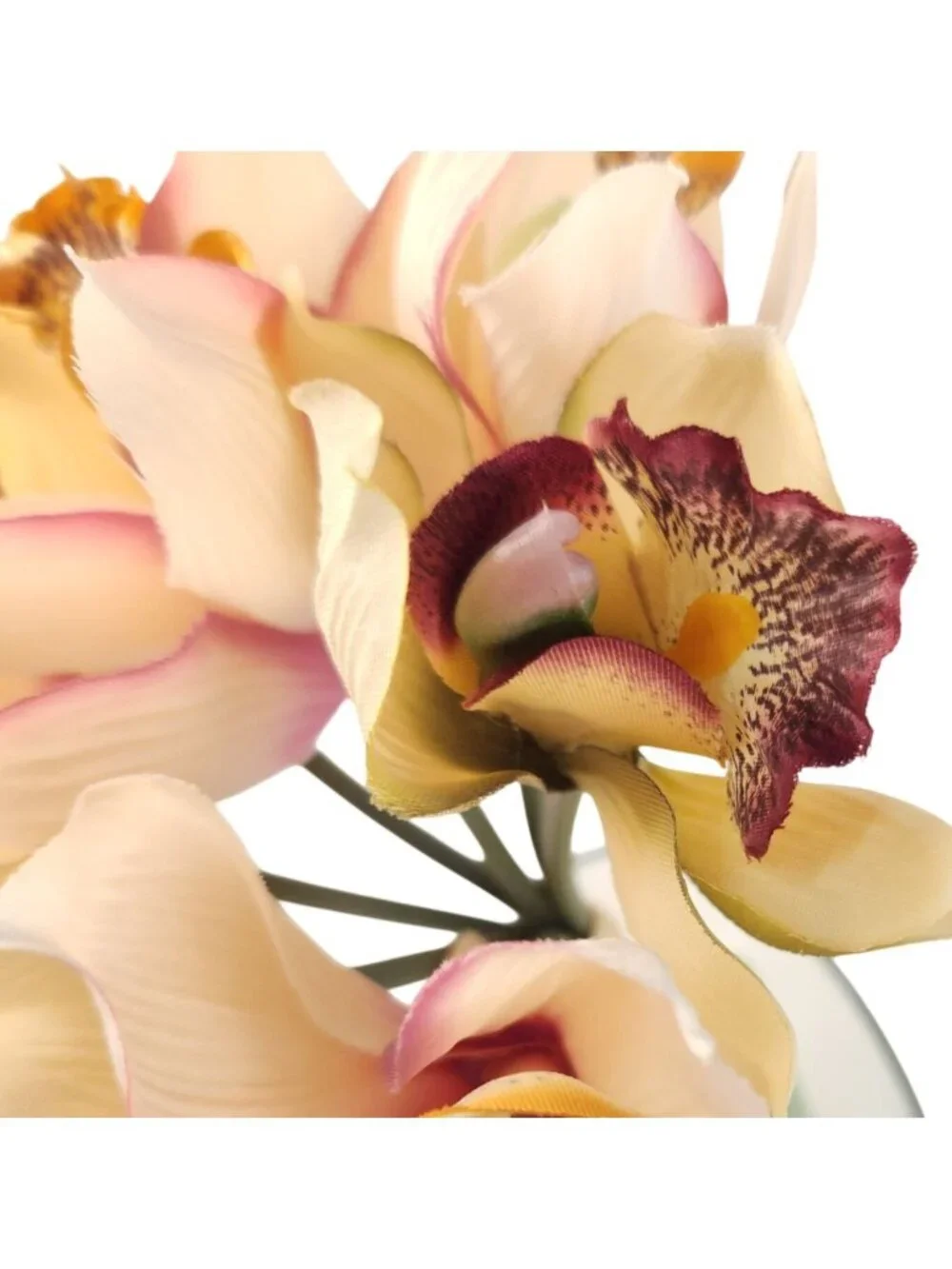 Artificial Cymbidium Orchid Bouquet 7 Stems Cream Blush Plum Coffee Faux Flowers